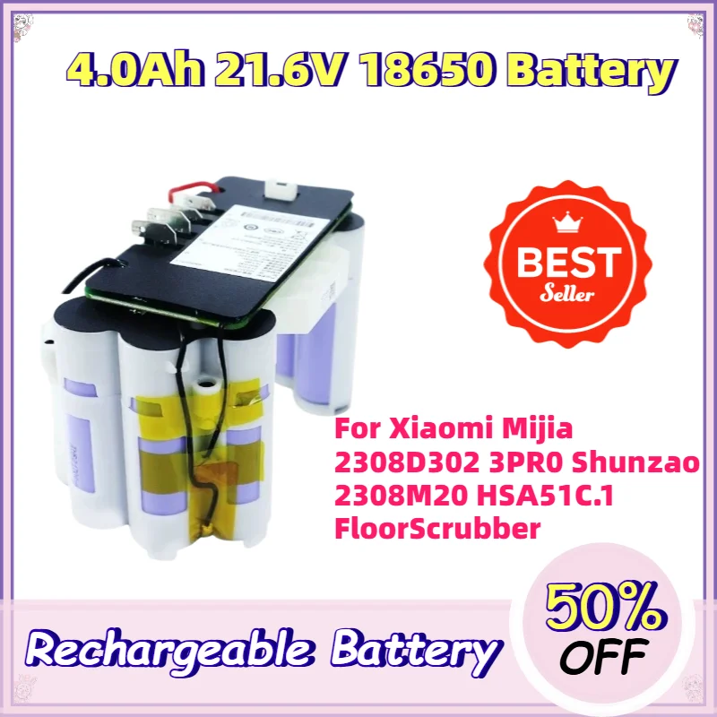 High-Quality 4000mAh 21.6V 18650 Rechargeable Battery for Xiaomi Mijia 2308 D302 3PRO Shunzao 2308 M20 HSA51C.1 Floor Scrubber