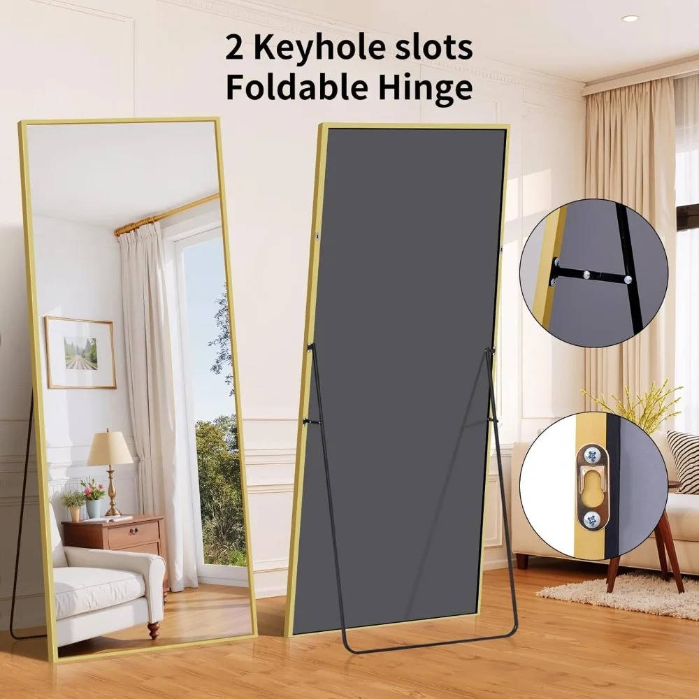 Espelho de pé de comprimento total com moldura de alumínio - espelho de chão grande para decoração de casa, ideal para quartos e salas de estar