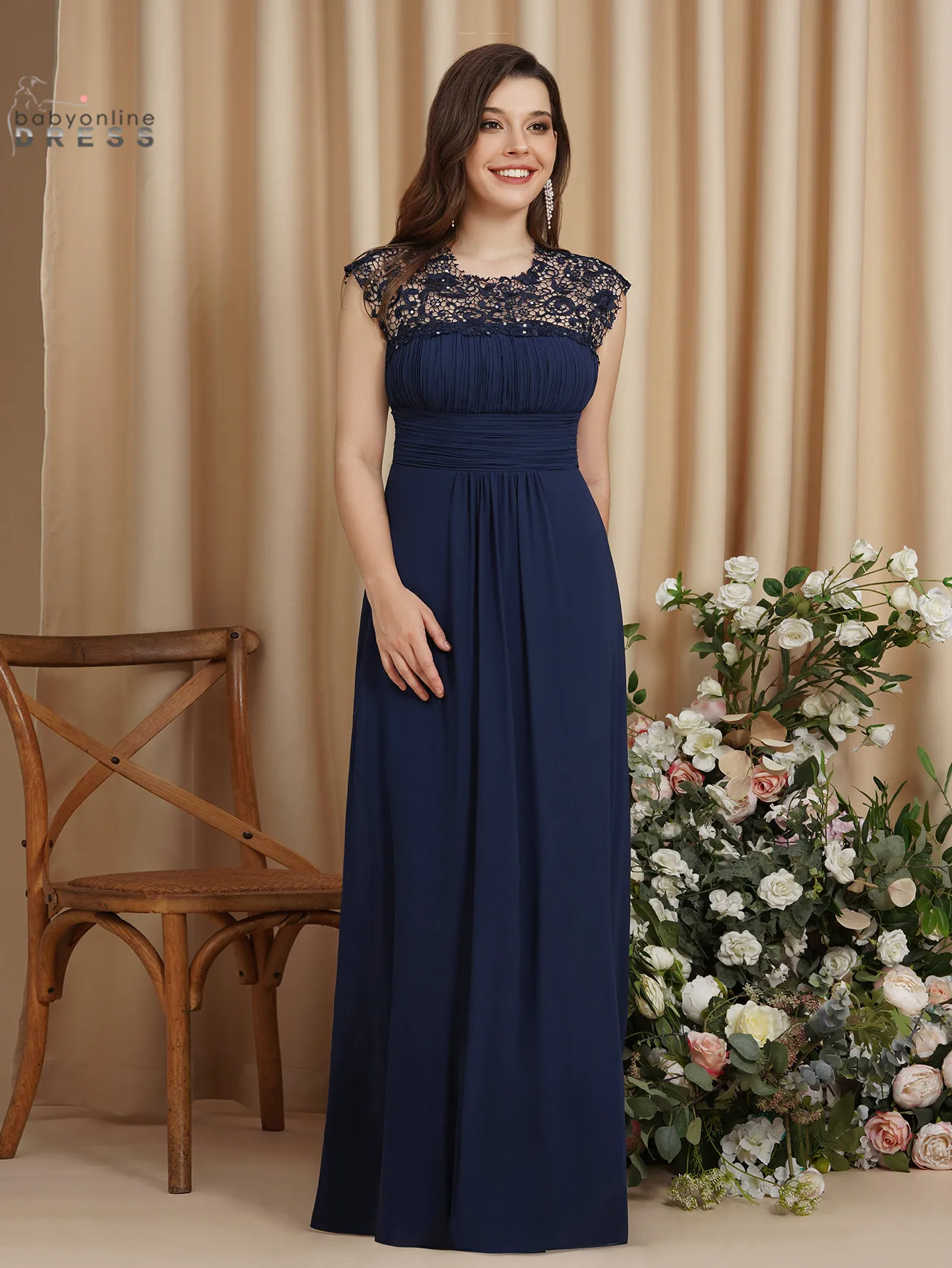 Charmante rouge robes De Soirée Simple en mousseline De soie dentelle longue Sexy dos nu bleu marine formelle mariage bal robes De Soirée Robe De Soirée