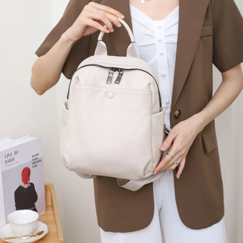 Casual Genuine Leather Bagpack Small Real Cow Leather Backpack Anti-theft Ladies Travel Shoulder Bag