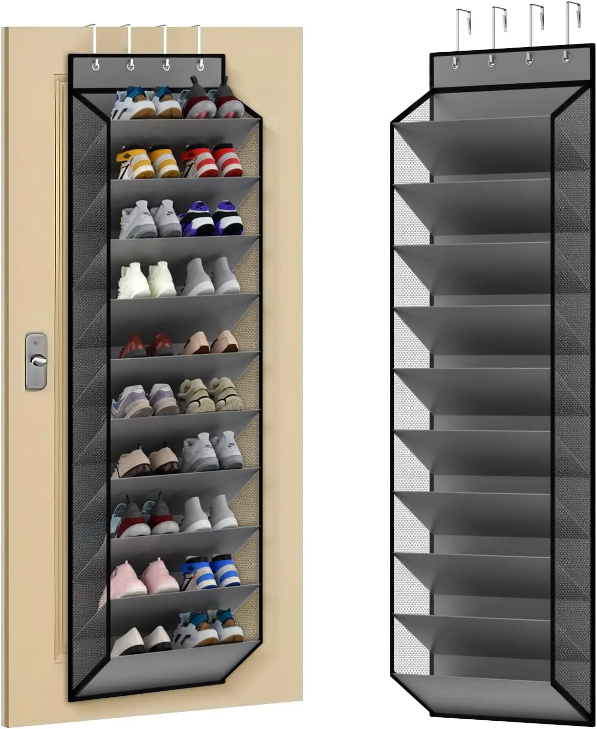 

10 Tiers Mesh Over Door Shoe Organizer Storage, Hanging Shoe Holder for Door with Large Deep Pockets, Holds 20-30 Pairs