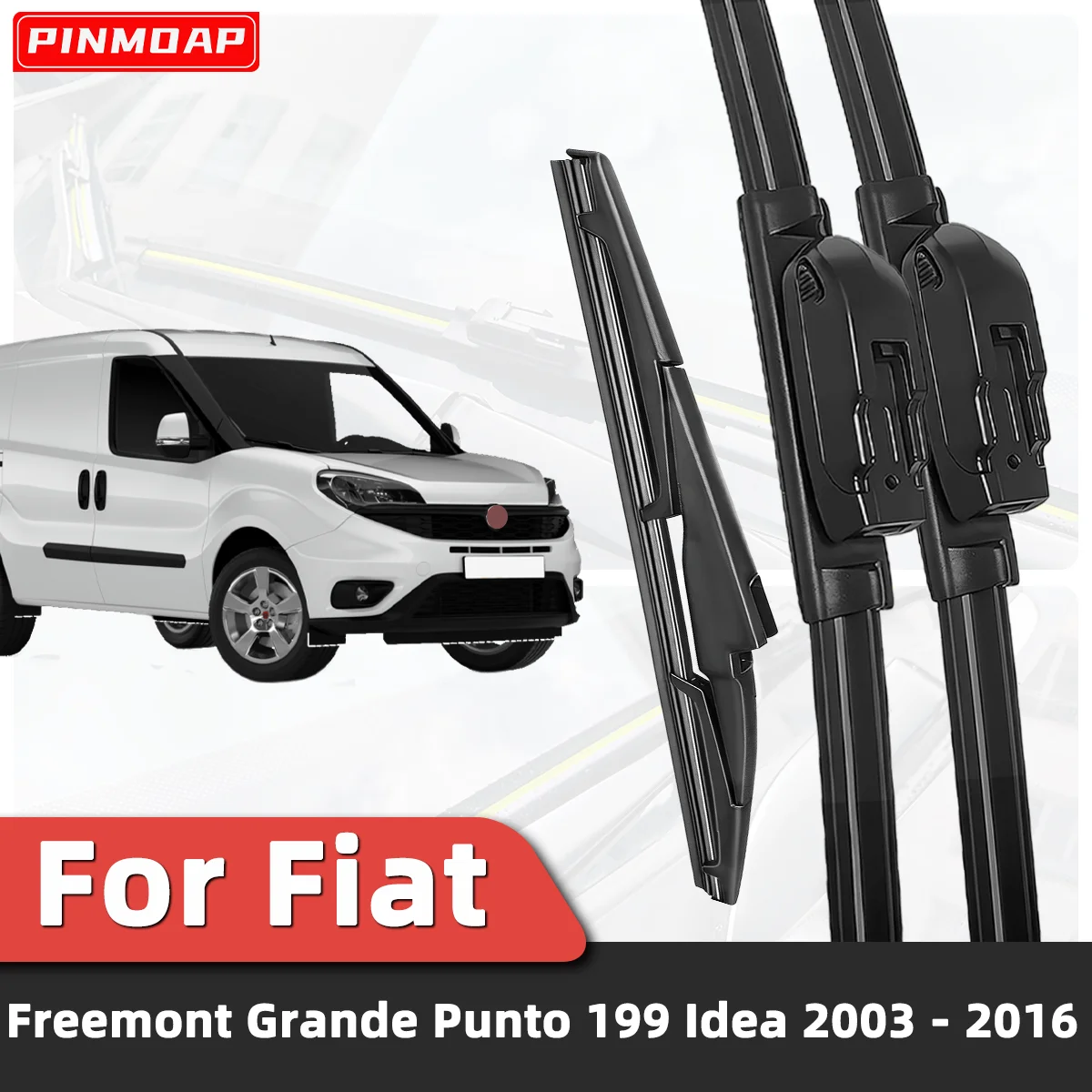 3PCS Front Rear Wiper Blades Fit For Fiat Freemont Grande Punto 199 Idea 2003 - 2016 Car Premium Quiet Streak-Free Durable Parts