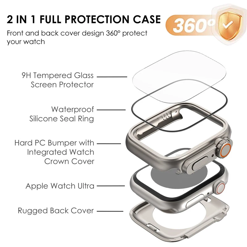 Funda de PC para Apple Watch Series 9, 8, 7, 4, 5, 6 SE, 45mm, 44mm, 41mm, 40mm, cubierta protectora de pantalla, carcasa dura que cambia a parachoques Ultra 49mm