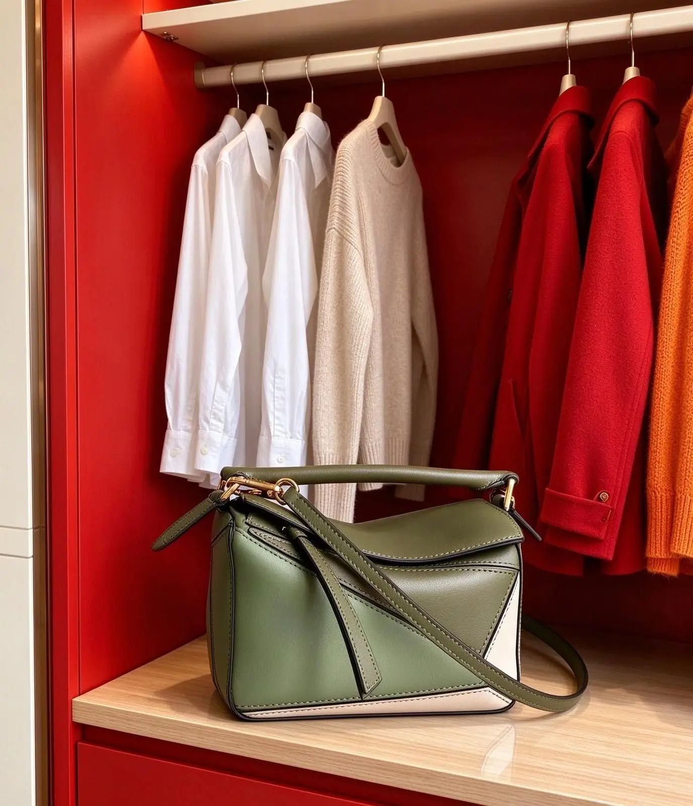 Minimalist Geometric Patchwork Flap Bag for Women, Color Block PU Leather Multi-way Carry Shoulder Handbag