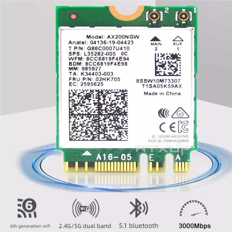 

AX200NGW AX200 M.2 Bluetooth 5.2 2.4G/5Ghz 802.11AC/AX Wireless Network Card