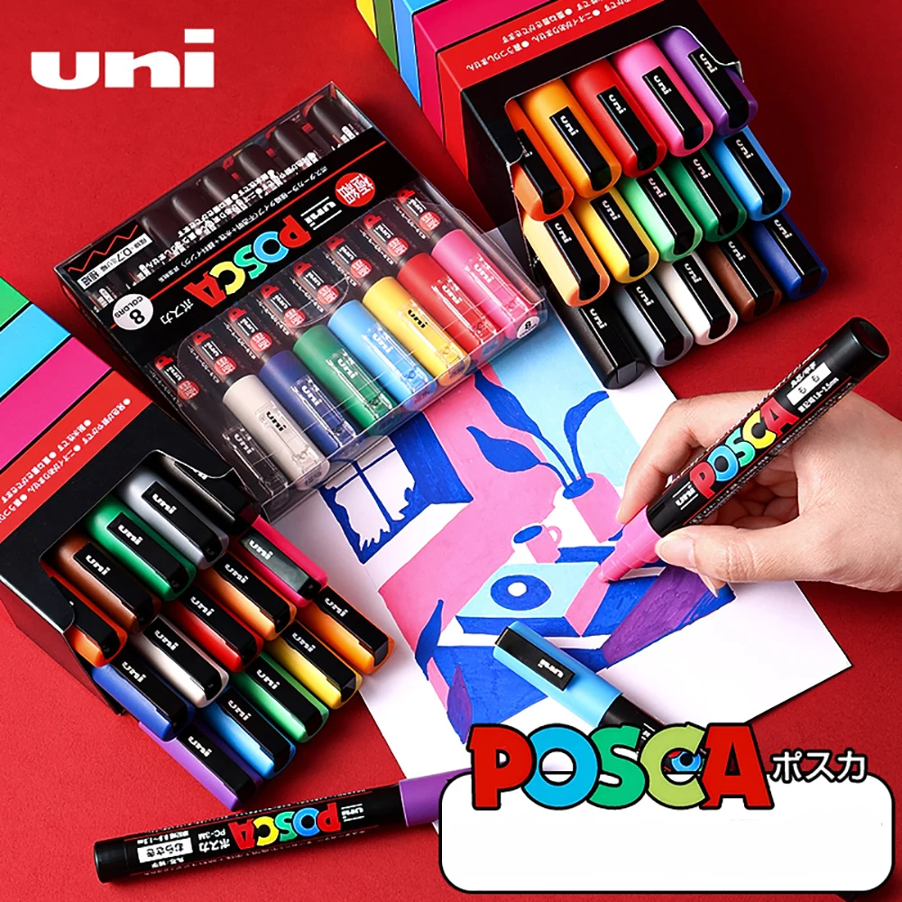 UNI POSCA Marker Set PC-1M/3M/5M POP Poster Advertising Art Supplies Office Student Painting Hand-drawn Stationery Graffiti