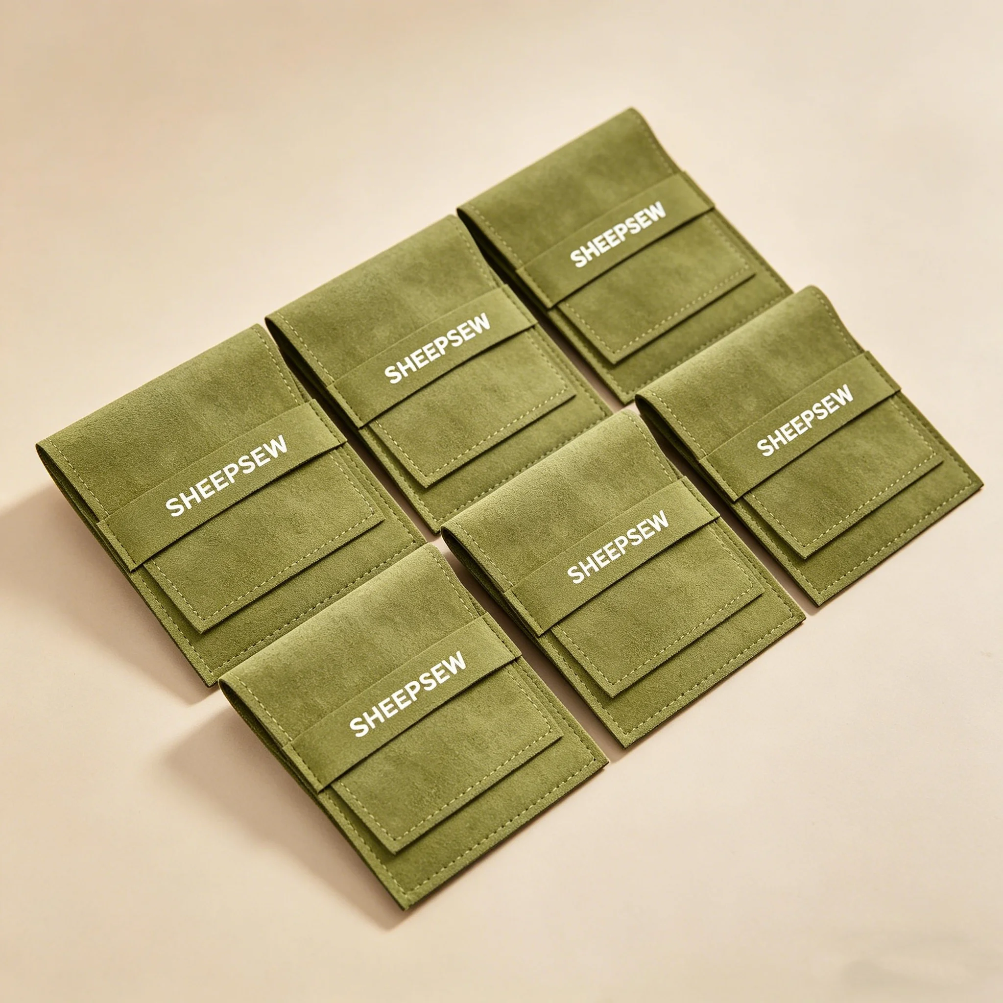 

Винтажные зеленые замшевые мешочки SheepSew с клапаном для хранения и демонстрации украшений: колье, колец, серег