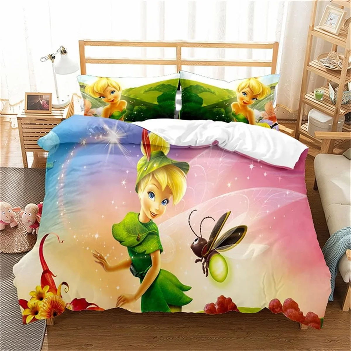 Disney Tinker Bell Bedding Sets;Fairy Of The Wings Duvet Cover And Pillowcase Full Size Bed Set Comforter Set For Home Decor