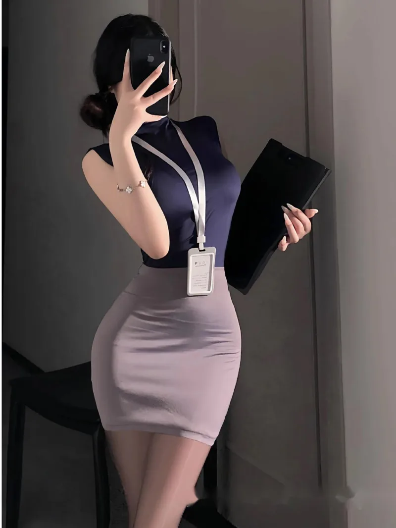 

Sweet Skirts Set OL Sexy Pure Desire Style Secretary Bag Buttocks Two Piece Skirt Set Flight Attendant Uniform Nightclub WQW6