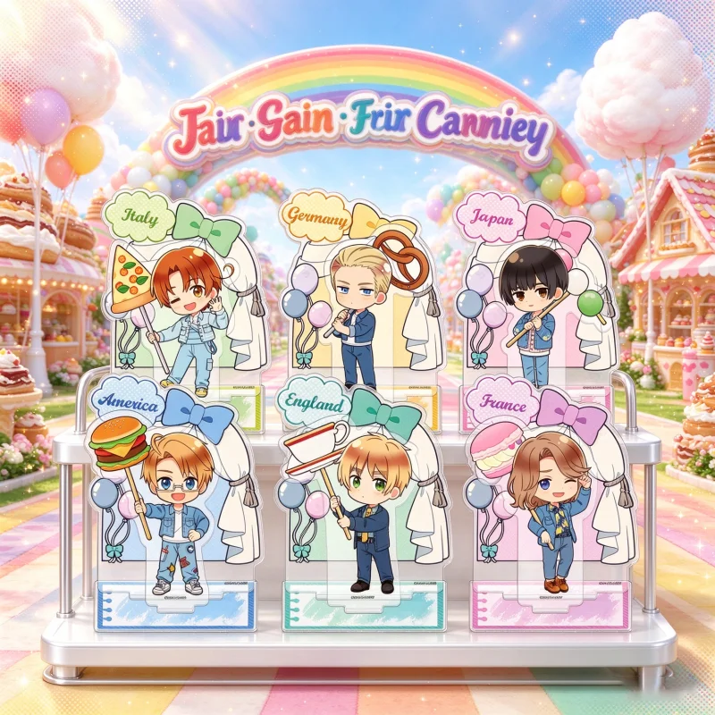 Hetalia: Axis Powers Anime Character Acrylic Desk Stand Figure Ornament Double Sided Print With Holder Base Home Decor Keychain