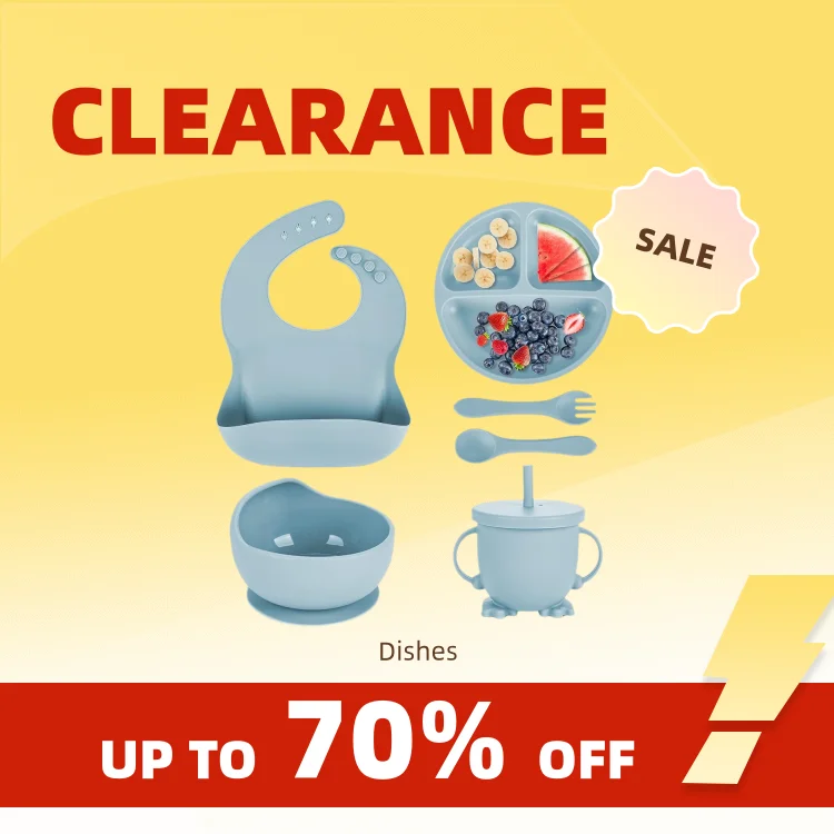 Clearance_Children ชุดจานเด็กซิลิโคนบนโต๊ะอาหาร 6 ชิ้นชุด Sucker ชาม Bib ถ้วยช้อนส้อมชุดแม่และทารกอุปกรณ์