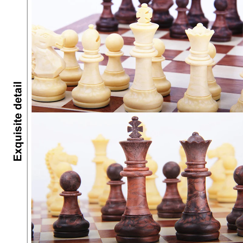 Imitation Wood Plastic Chess Set, Faimly Board Game, Plastic Folding Chessboard Plastic Chess Pieces Chess Game