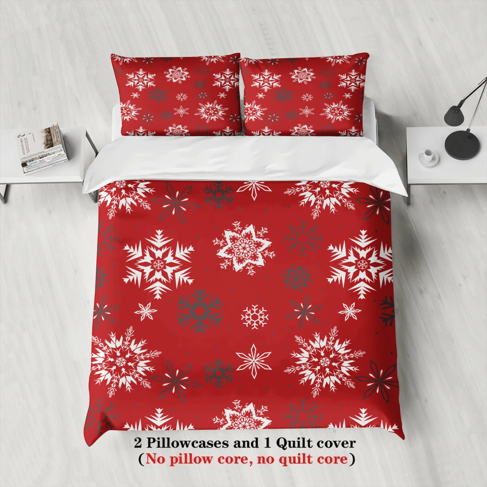 3pcs Marry Christmas Bedding Set Snowflake 3D Printed Breathable Duvet Cover King Queen Twin Single Size Bithday Gift Room Decor