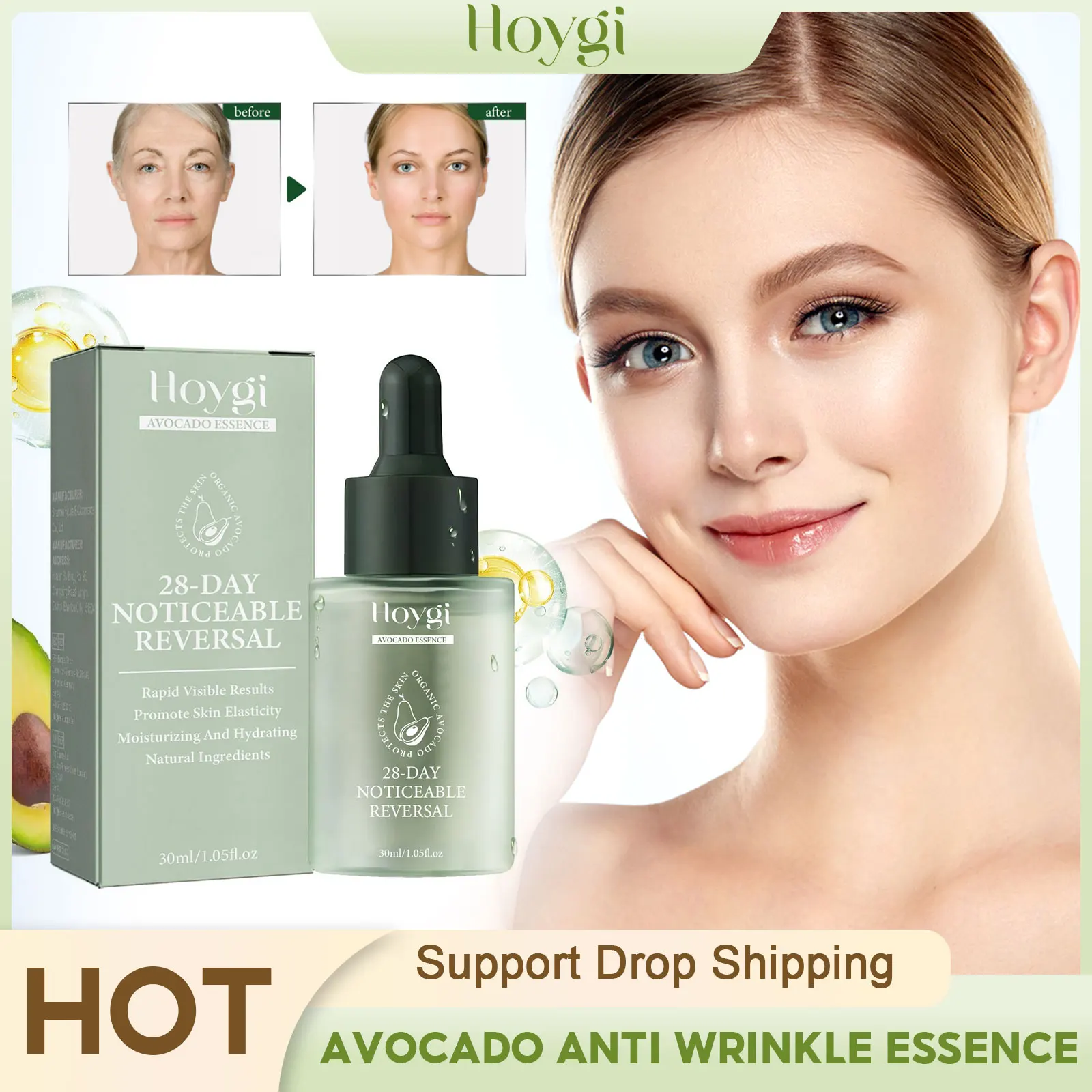 

Wrinkle Removal Serum Fade Fine Lines Pores Shrinking Improve Dullness Whitening Moisturizing Smooth Anti Aging Avocado Essence