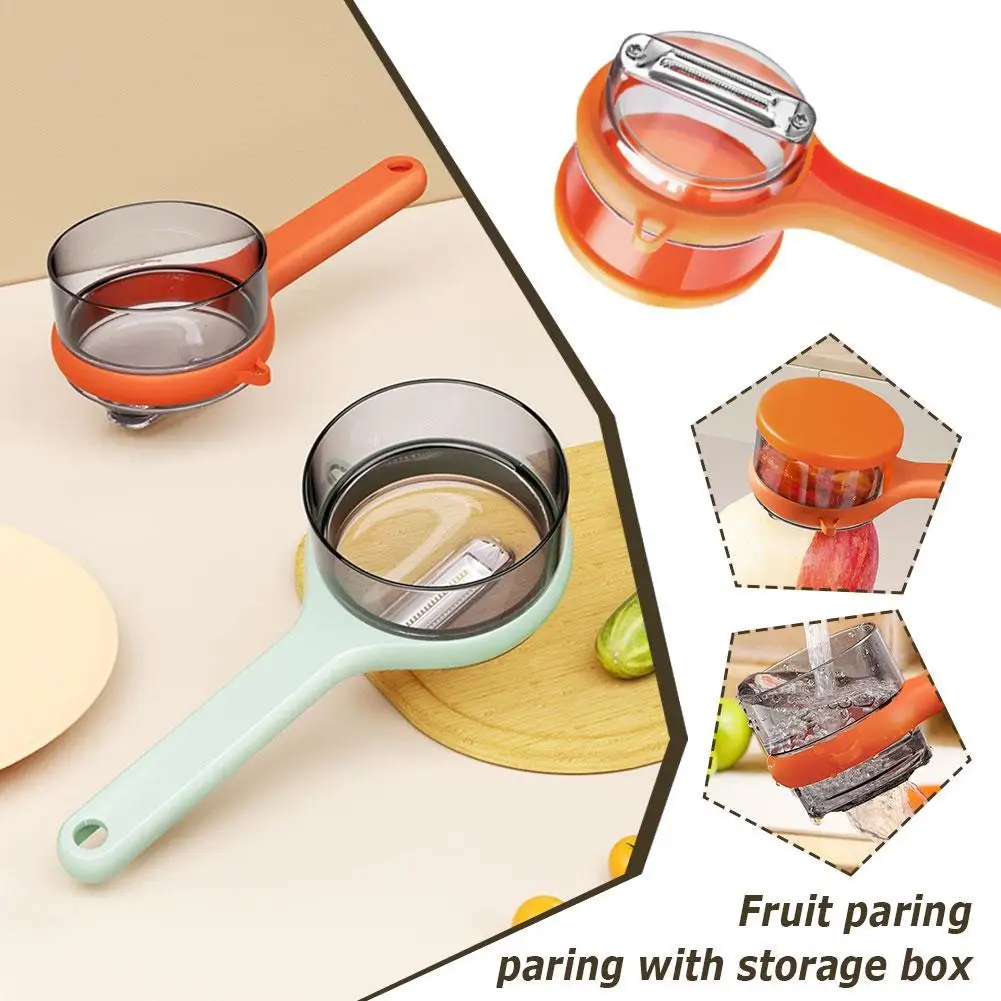 Creative Round Vegetable Fruit Peeler with Long Handle Fruits Straing Peeling Knife With Storage Container For Kitchen