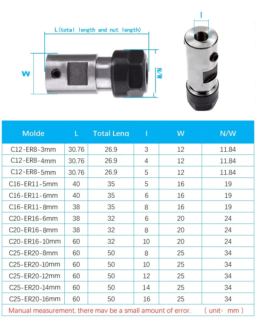 ER8 ER11 ER16 ER20 C10 C16 C20 C25 Tool Holder Motor Shaft Post Spindle 6mm 8mm 5mm 10mm for ER Tool Holder Engraving Machine