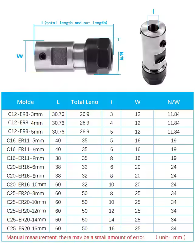 ER8 ER11 ER16 ER20 C10 C16 C20 C25 Tool Holder Motor Shaft Post Spindle 6mm 8mm 5mm 10mm for ER Tool Holder Engraving Machine - Image 6