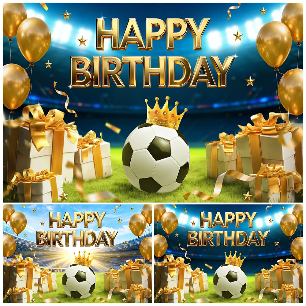 Mocsicka Soccer Baby Happy Birthday Photography Backdrops Gold Crown Football Background Boys Party Decors Photo Booth