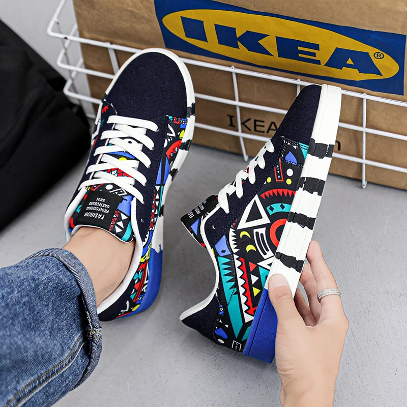 Trend Blue Męskie buty na deskorolkę Duży rozmiar 46. Komfortowy nadruk Para Casual Sneakers Low Cut Flat Sneaker Man zapatos de hombres