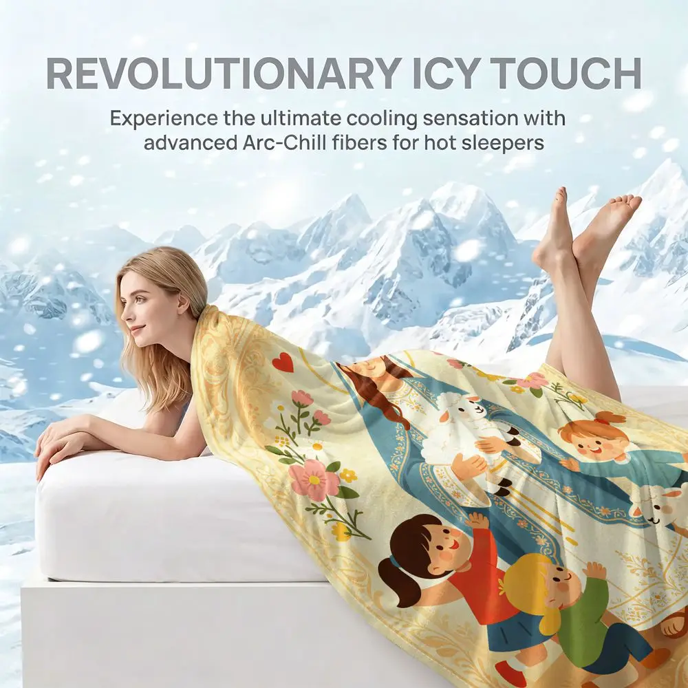 Virgin Mary Lamb Floral Cooling blanket Q MAX greater than 0.3 HD Print Religious Room Summer Cooling Blanket