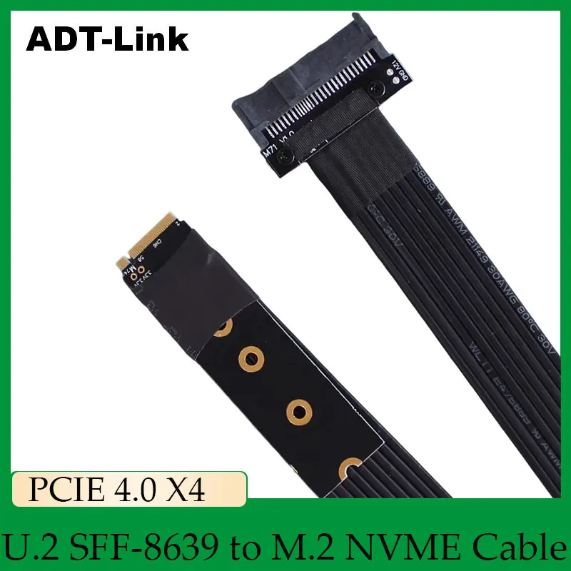 ADT-Link PCIE 4.0 x4 M.2 NVMe Extension Adapter to U.2  for SFF8639 SSD Solid State Drive Riser Extension Cable 64G/bps