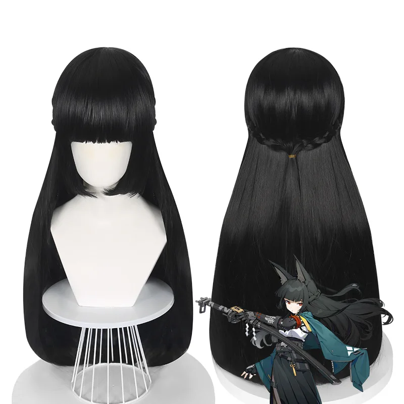 Synthetic Cosplay Wig Black Princess Cut Side Ponytail with Realistic Scalp Top for Anime Costume Roleplay Party Hair