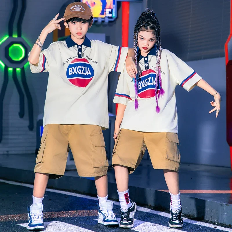 

Chidren'S Hip Hop Performance Clothing Girls Polo Shirt Shorts For Boys Jazz Costume Stage Kpop Outfits Street Dancewear SL8301