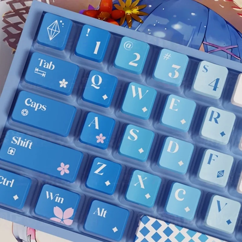 レム・エミリア・テーマ・プリン・キーキャップ　OEM高さ　PBT素材　四面透明　熱昇華印刷　メカニカルキーボード用キーキャップ