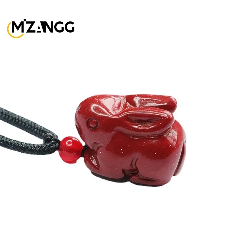 Genuine Natural Cinnabar Pendant Purple Gold Sand Rabbit Necklace Exquisite Cute Luxury Ladies Jewelry Mascot Holiday Gift