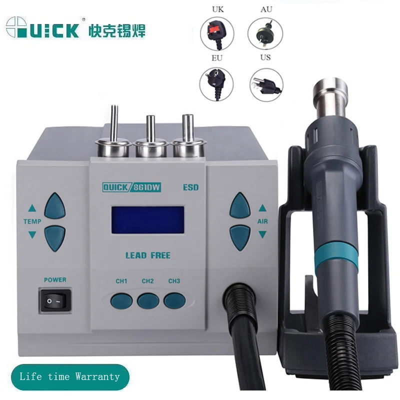 Original 1000W 220V QUICK 861DW Heat Lead Free Hot Air Soldering Station Microcomputer Temperature Rework Station