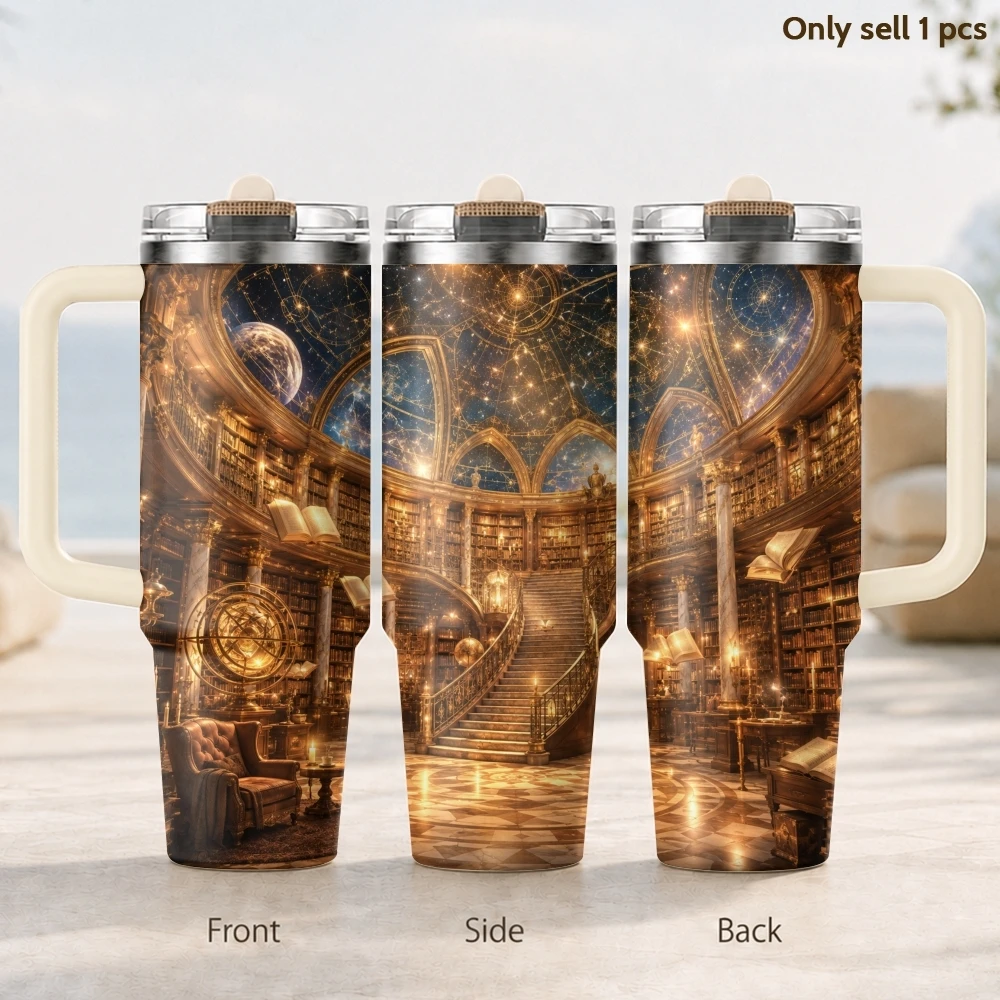 Magical Library Stars Vacuum Flasks 40oz 3rd Gen Vacuum Insulated Stainless Steel Tumbler Cup with Handle Straw Lid for Gifts