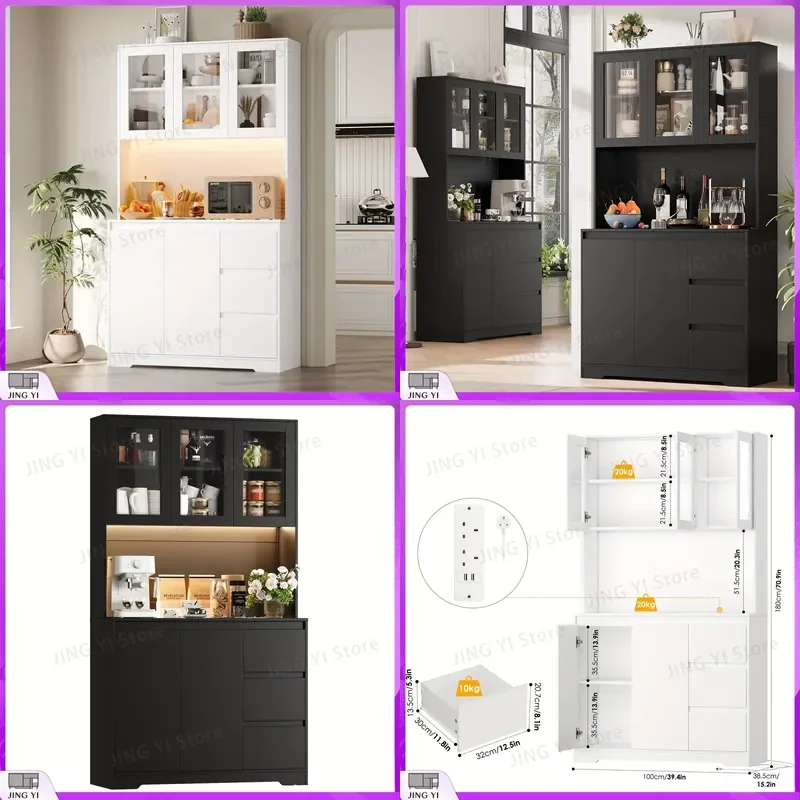Large Kitchen Cabinet with Adjustable Shelves Buffet Sideboard Storage Cabinet for Dining Room Tableware Organizer Home