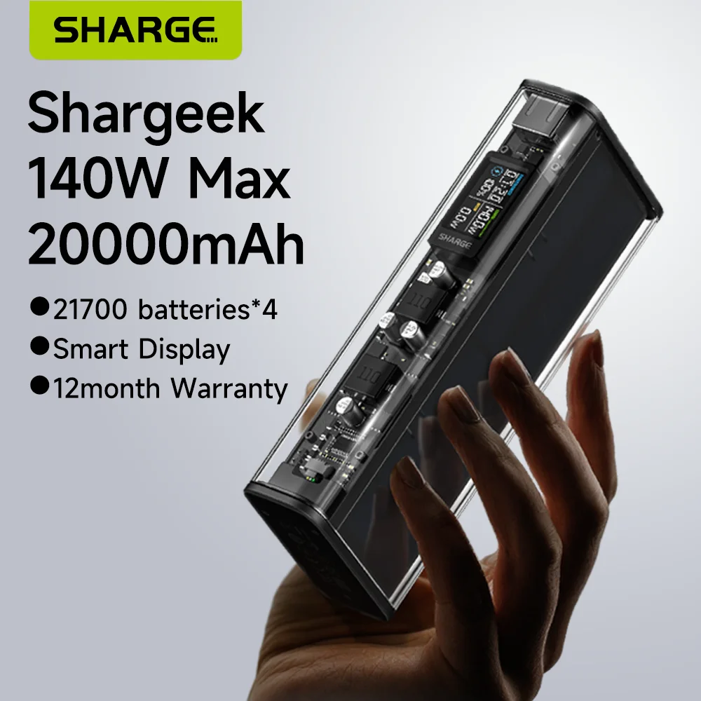 

SHARGE Power Bank 140W Charger 20000mAh Laptop Power Bank with Smart Display Dual Port Portable Battery for MacBook Pro Phone