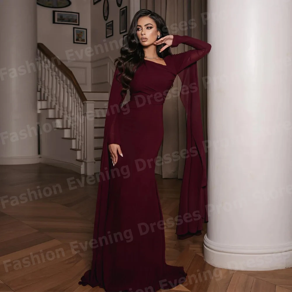 

2025 Graceful Women Mermaid Evening Dresses Simple Long Sleeve Prom Gowns Customized Formal Party Vestido De Gala Noche Mujer
