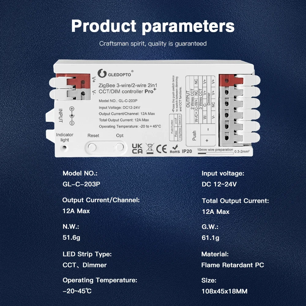 Imagem -03 - Gledopto-led Strip Light Controller Zigbee 3.0 Pro Wwcw em Cct Dimmer 12a Max h ue Alexa Casa Tuya Controle App Smart Life