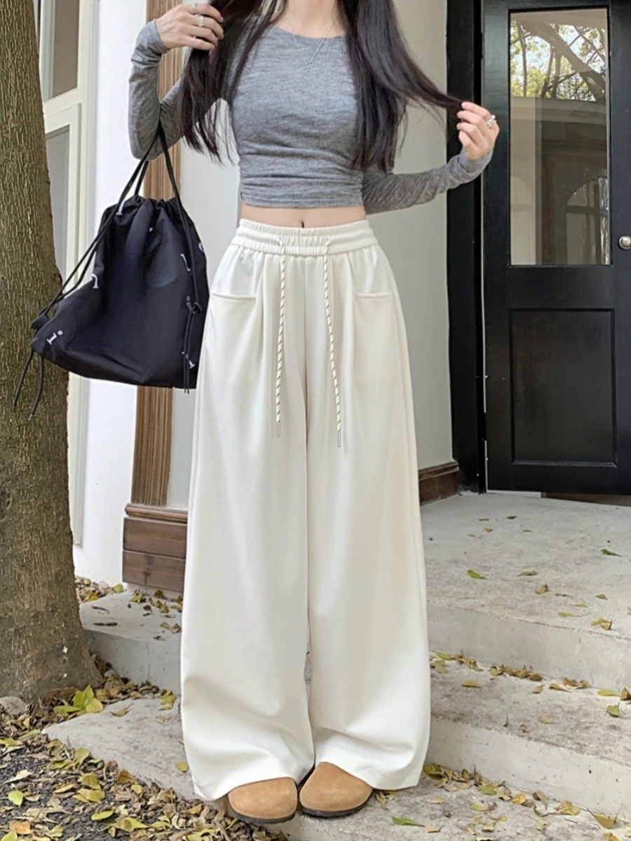 Pantalon Vintage à rayures verticales pour femmes, Harajuku, couleur contrastée, Design Chic, droit, automne, épais, chaud, en laine