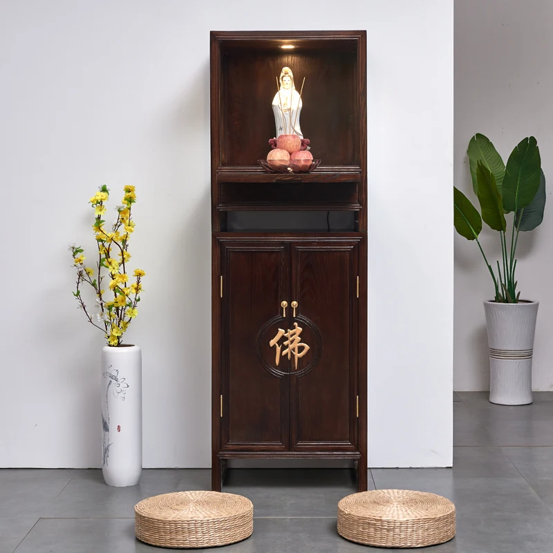 

Modern Minimalist Style Solid Wood Buddha Niche New Chinese Style Clothes Closet Light Luxury Buddha Hall God of Wealth Cabinet