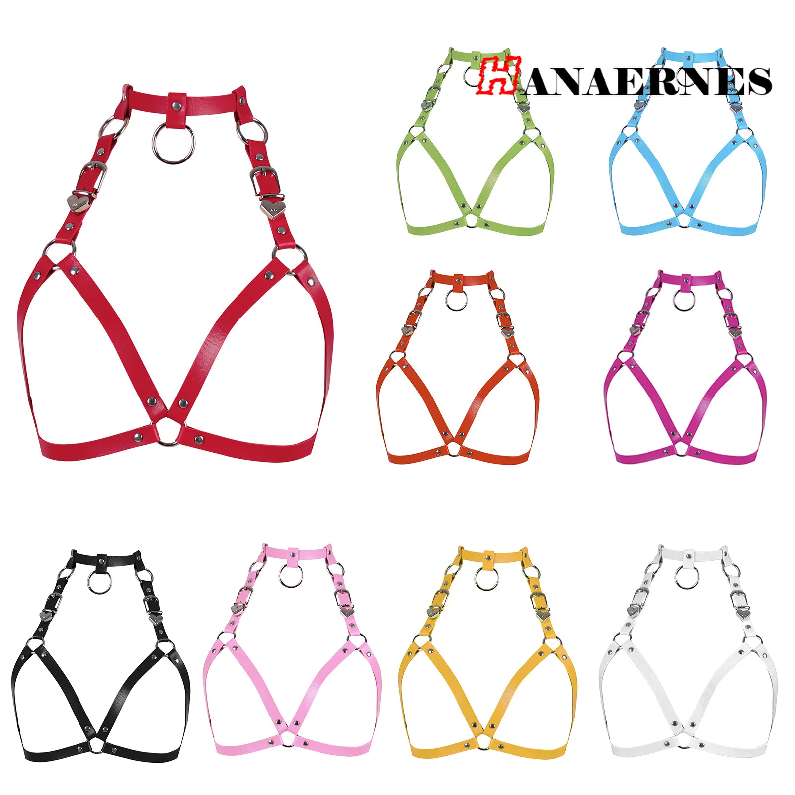 Fashion Punk Cupless Bra Top Leather Harness Belt Body Bondage Chest Straps Faux Leather Hollow Out Crop Top Women Link Chain