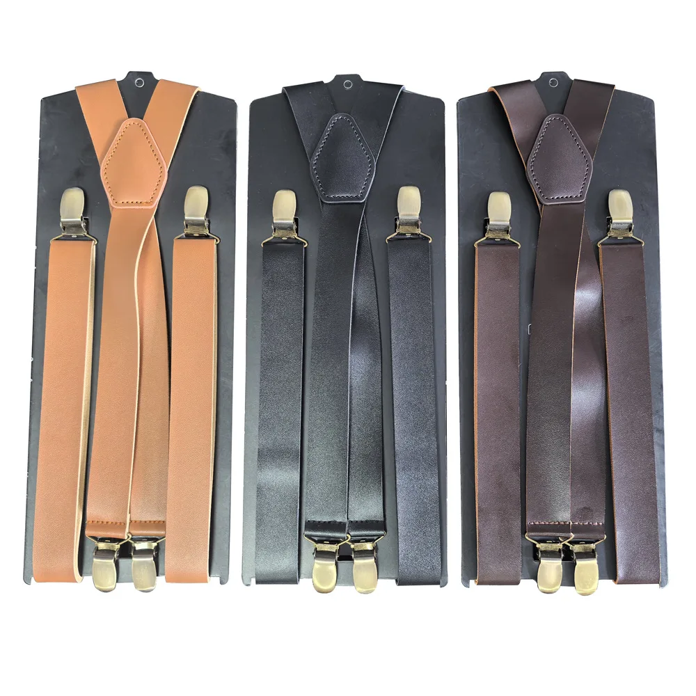 

New Girl's Suspenders 4Clips Leather Braces Casual Suspensorios Trousers Strap Non elastic synthetic leather Suspenders