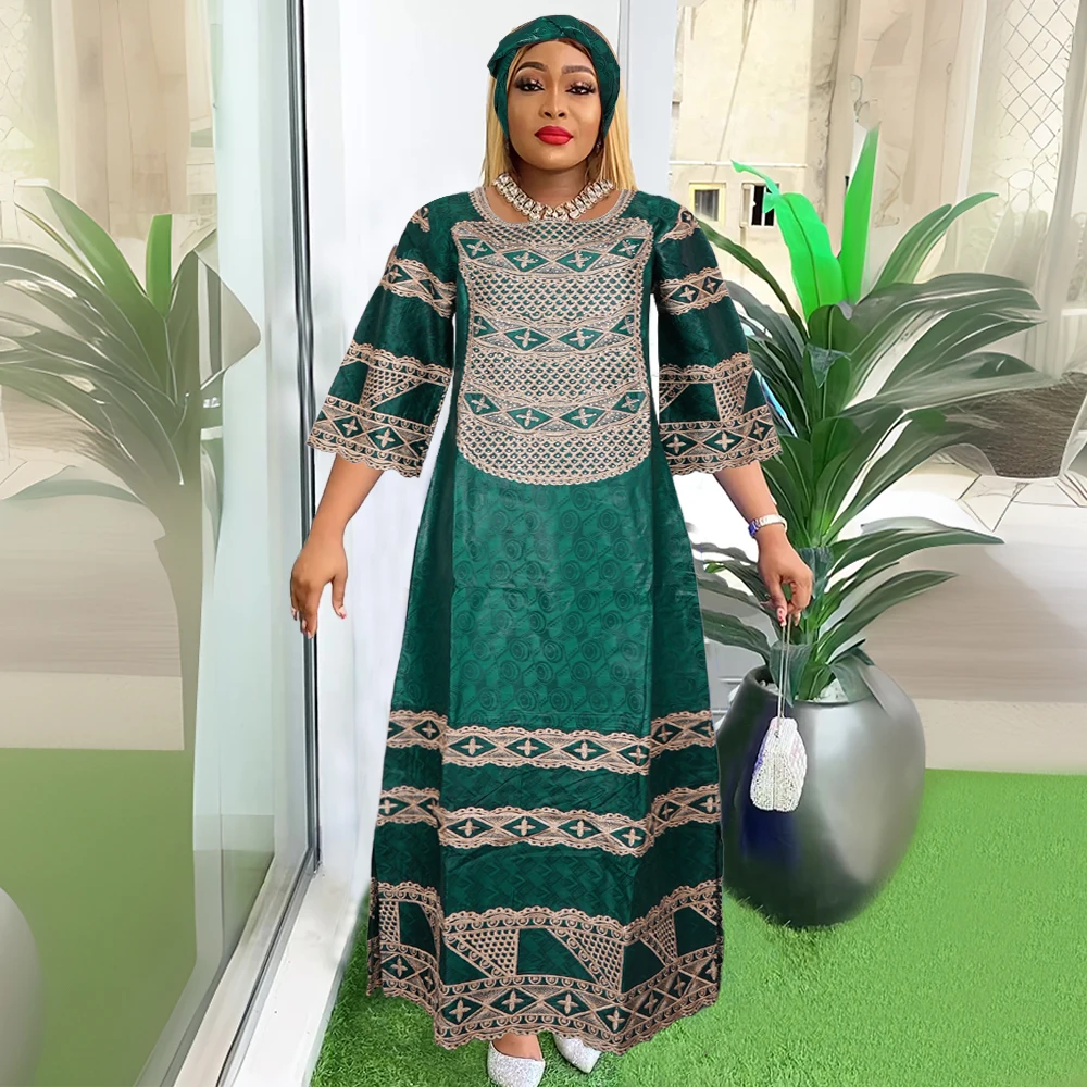 

H&D New African Dresses For Women Embroidery Bazin Floral Dresses Ankara Rich Long Robes Nigeria Party Tradition Wedding Ramadan