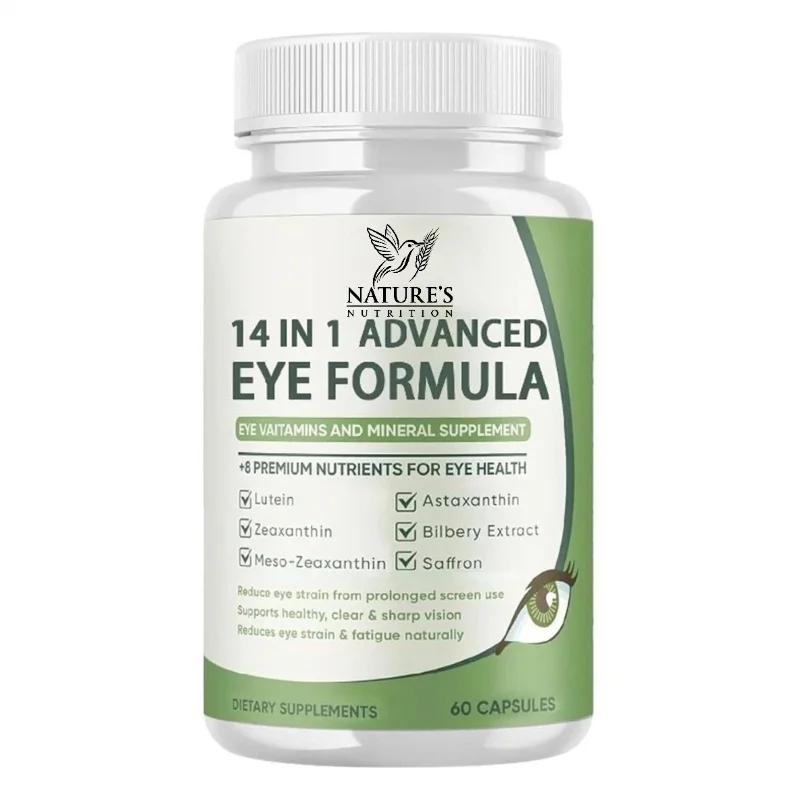 14 in 1 Advanced Eye Formula 60 Capsules Lutein Zeaxanthin Bilberry Saffron Eye Health Vision Clarity Screen Wellness Support