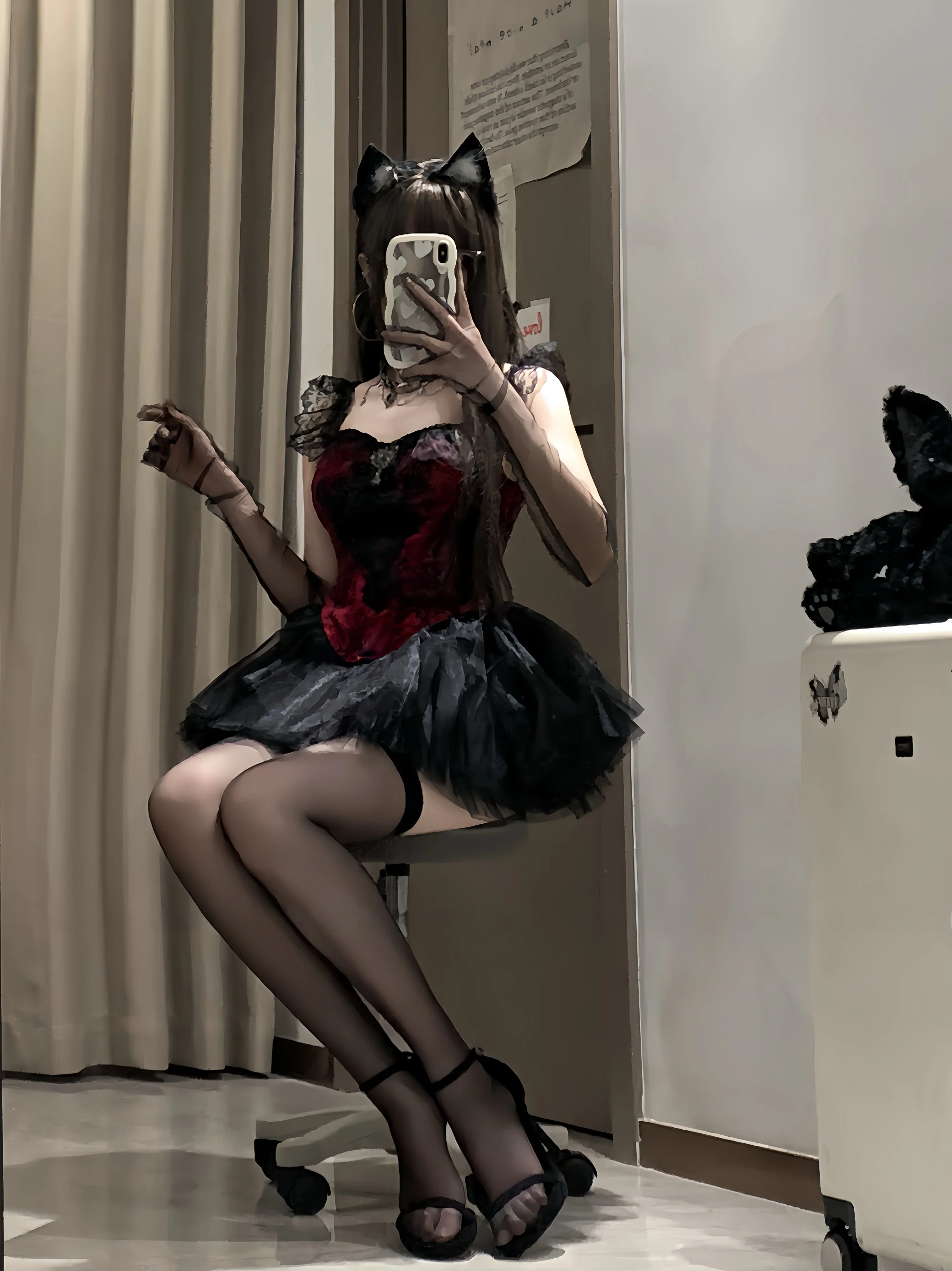 다크 고딕 할로윈 코스프레 여성용 레이스 트림 크롭 탑 허리 조임 패치워크 튜브 탑 오리지널 디자인 레귤러 길이