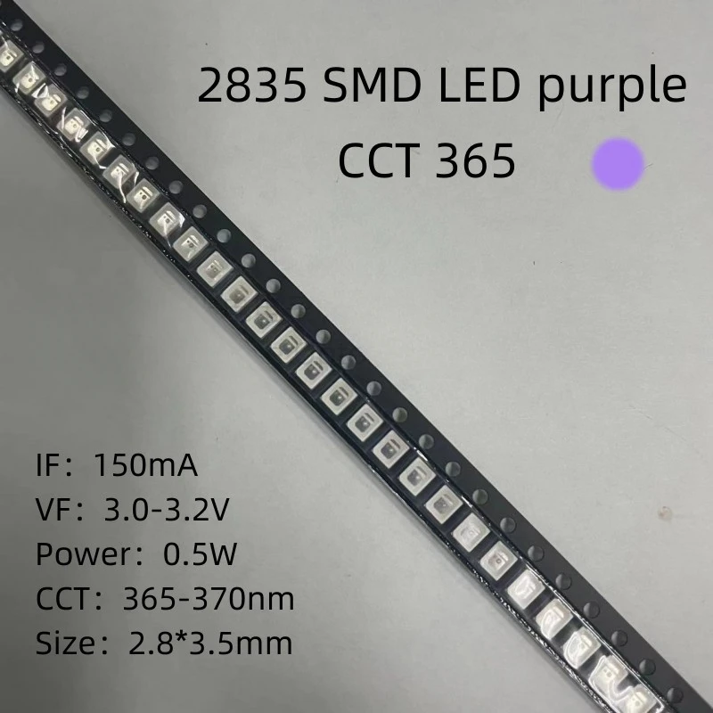 2835 SMD LED 보라색 고휘도 하이 퀄리티 램프 구슬, 0.5W, 365NM, 2.8x3.5mm