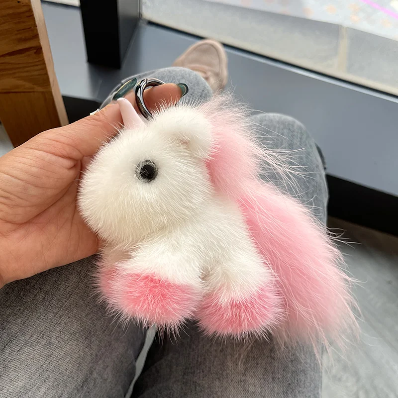 Real Mink Fur Keychain Unixom Fluffy New Bag Pendant Cute Car Key Ring Ladies Bag Charms Girl Favorte Doll