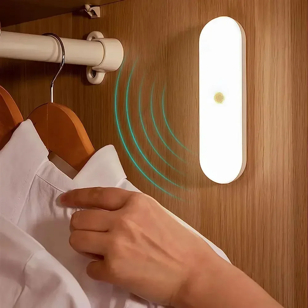 Luzes noturnas sem fio com sensor de movimento LED, lâmpada magnética recarregável por USB para cozinha, armário, escadas, iluminação