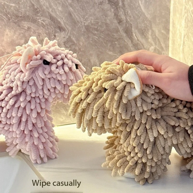 Cute Schneier Cartoon Dog Figurines Hanging Wiping Towels 3D Handkerchiefs for Kitchen And Bathroom Hand Towel Dress Accessories