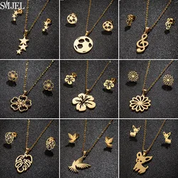 Stainless Steel Soccer Jewelry Sets for Men Bohemia Daisy Sakura Lily Flower Necklaces Tiny Music Earrings Women Pendientes