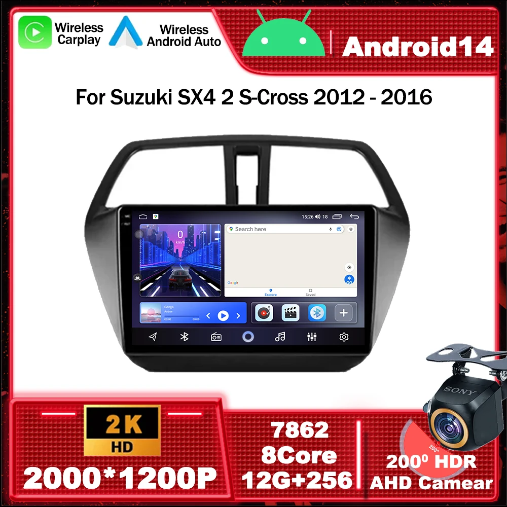 

Автомагнитола на Android 14, мультимедийный видеоплеер с GPS-навигацией для Suzuki SX4 2 S-Cross 2012-2016, головное устройство Carplay Wi-Fi 4G BT5.0