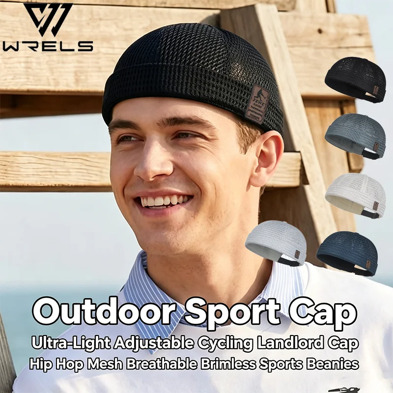 Outdoor Sport Cap Men Women Ultra-Light Adjustable Cycling Landlord Cap Adjustable Hip Hop Mesh Breathable Brimless Sports Cap