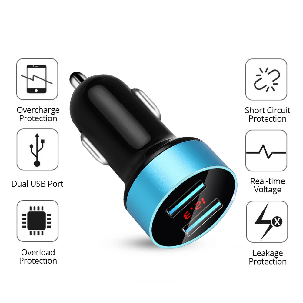 Car Cigarette Lighter 12 V USB 3.1A Car Charger with Built-in Voltmeter LED Display